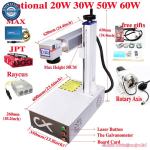 50W JPT Fiber Laser Marking Machine Raycus MAX 20w 30w Stainless Steel Engraver Metal Cutting Silver Gold with Rotary Axis